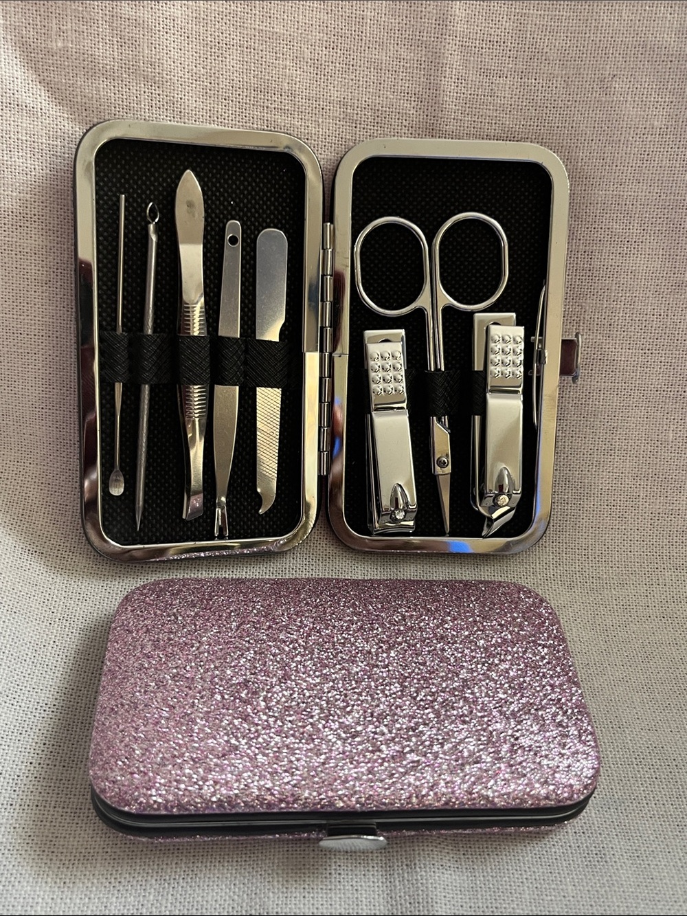 Glitter Pink Manicure & Pedicure Kit - Compact Nail Care Set
